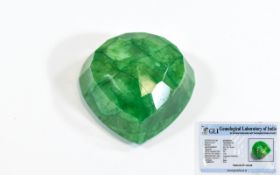 Natural Faceted Emerald Pear Mixed Cut. Weight 121 cts. Refractive Index 1.58.