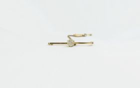 Edwardian 15ct Gold Diamond Set Brooch with Attached 15ct Gold Safety Chain. Marked 15ct.