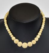 Antique Ivory Bead Necklace. c.1920's. 14 Inches In Length.