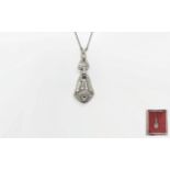 Ladies - Art Deco Period 18ct White Gold and Platinum Pendant Drop Necklace Set with Diamonds of