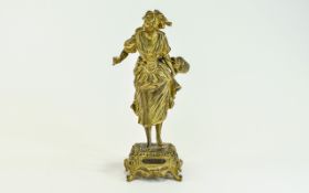 French - Late 19th Century Impressive Bronze Figurine of a Milk Maiden In Period Costume,