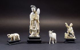 Antique Collection of Ivory Figures ( 4 ) In Total. Various Subjects and Sizes.