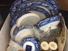Box of Assorted Ceramics, Includes Black & White Dinner ware, Dressing table set.