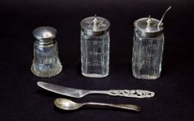 Victorian Pair of Silver Topped Cut Glass Pots - One Pepperette and One Mustard Pot.