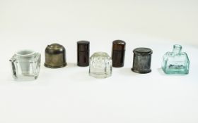 Collection of 7 Inkwells comprising treen cased, green glass, mostly 18/19thC.