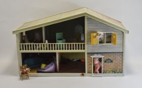 Dolls House with Some Accessories. Height 15.5 Inches, Length 26 Inches & Width 12 Inches.