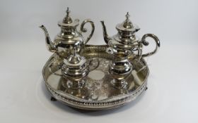 Plated Coffee & Tea Service Comprising 5 items in total, to include ornate etched serving tray,