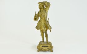 French Late 19th Century Impressive Gilt Bronze Figure of a ' Marquis ' with Staff,