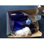 Box of Assorted Glassware including two Caithness blue glass vases,