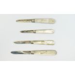 Edwardian Collection of ( 4 ) Mother of Pearl Handle Silver Bladed Fruit Knives.