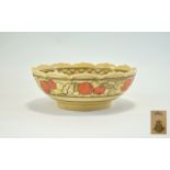 Crown Ducal Charlotte Rhead Designed Footed Bowl with Turret Shaped Border, Pattern No 5802, Fruit