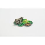 Antique - Nice Quality Silver and Enamel Brooch In The Form of a Frog Figure Set with Marcasite's