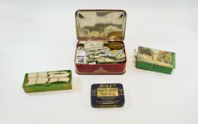 Mixed Lot Of Cigarette Cards Together With a Few Old Copper Pennies And Small Brass Snuff/Pill Box