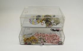 Clear Glass Jewellery Box containing a collection of assorted costume jewellery.