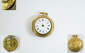 18th Century Embossed Gilt Metal Repousse Pair Cased Chair Driven Verge Pocket Watch with Engraved