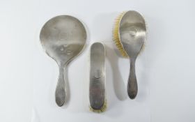 Edwardian - 3 Piece Silver Vanity Set, Comprises Hand Mirror, Hand Brush, Small Brush.