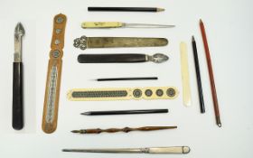 Antique Collection of Stationary Accessories, Some Ivory Letter Openers, Pens, Pencils etc.