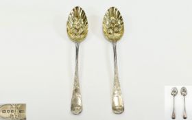 George III Fine Pair of Silver Berry Spoons, Hallmark London 1813, Maker S.H ( Samuel Hennell ) 111.