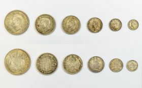 George VI 1937 Set of Six Silver British Coins, In Uncirculated Condition.