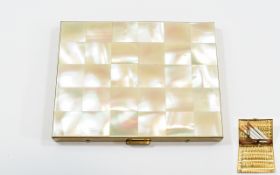 Cigarette Case Vintage gold tone metal cigarette case with mother of pearl chequerboard front,