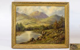R. G. Rie 19th Century Artist Large Oil on Canvas - Titled ' In The Heart of The Highlands '