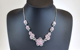 Pink and White Crystal Adjustable Necklace,