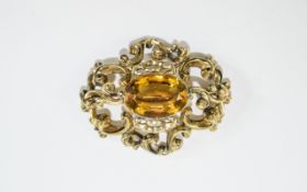 Early Victorian Good Brooch / Pendant Set with a Large Oval Faceted Citrine of Good Quality and