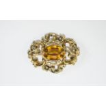Early Victorian Good Brooch / Pendant Set with a Large Oval Faceted Citrine of Good Quality and
