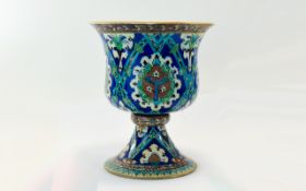 19th Century Hand Painted Persian Style ( Iznik ) Pottery Urn on Stand. Cobalt Blue and Turquoise