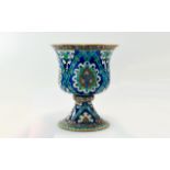 19th Century Hand Painted Persian Style ( Iznik ) Pottery Urn on Stand. Cobalt Blue and Turquoise