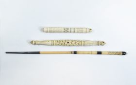 Antique Small Collection - Bone and Ivory Items, Includes Two Carved Bone Stanhopes, 4.25 & 6.