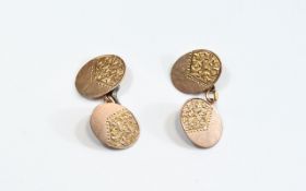 A Pair of 9ct Rose Gold Cufflinks. Hallmark Chester 1927. 5 grams. Excellent Overall Condition.