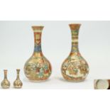 Japanese - Well Decorated Pair of Satsuma Bottle Shaped Vases - Meiji Period,