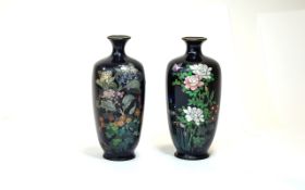 Japanese 19th Century Pair of Very Finely Decorated Bottle Shaped Cloisonne Vases. Meiji Period.