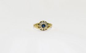 Antique 18ct Yellow Gold Sapphire and Diamond Cluster Ring.