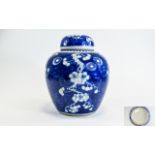 20thC Blue & White Ginger Jar And Cover Chinese Prunus Design, Unmarked,