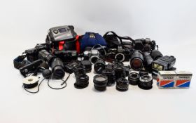 Collection of Cameras and Lenses inlcuding Olympus, Konica, Centon,