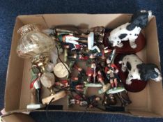Box Of Assorted Collectables including Scottish figures, oil style lamp,