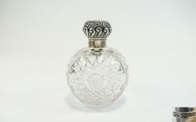 Mappin and Webb Silver Topped Cut Glass Globular Shaped Perfume Bottle, Complete with Inner Topper.