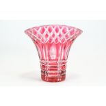 Art Glass Impressive and Heavy Cranberry and Clear Cut Glass Vase with Star Base.