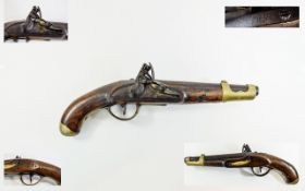 18th Century Sea Service Flintlock Pistol, Steel Barrel, Brass Mounts, Walnut Full Stock,