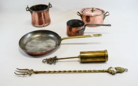 Collection Of Copper and Brass Items Six in total to include, small milk pan, frying pan,