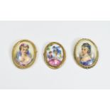 Limoges - Ceramic / Porcelain Painted Oval Brooches, Set within a Gold Coloured Framed ( 2 ) 2.