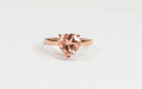 Blush Pink Quartz Heart Shaped Ring, a solitaire of 3.