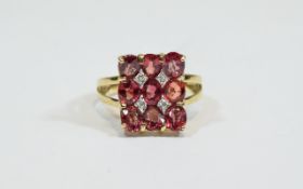 9ct Gold Diamond and Ruby Cluster Ring.