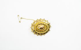 Antique 10ct Gold Mourning Locket / Brooch with Attached 9ct Gold Safety Chain. Marked 10ct. c.