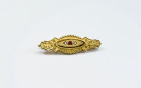 Victorian 9ct Gold Brooch Set with Ruby and Pearls to Centre. Hallmark Birmingham 1892. 1.