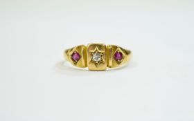 Victorian 18ct Gold - 3 Stone Diamond and Garnet Dress Ring. Hallmark Birmingham 1900.