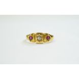 Victorian 18ct Gold - 3 Stone Diamond and Garnet Dress Ring. Hallmark Birmingham 1900.