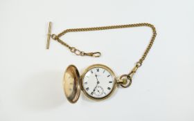 Waltham Nice Quality Gold Plated Full Hunter Pocket Watch with Attached Gold Plated Albert,